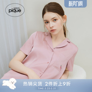PWFT244326 衬衫 gelato pique秋冬女睡衣缎面草莓刺绣短袖