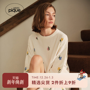 gelato PWNT244052 pique秋冬女睡衣半边绒彩色小花套头衫