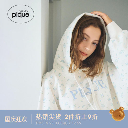 gelatopique纯色碎花连帽卫衣