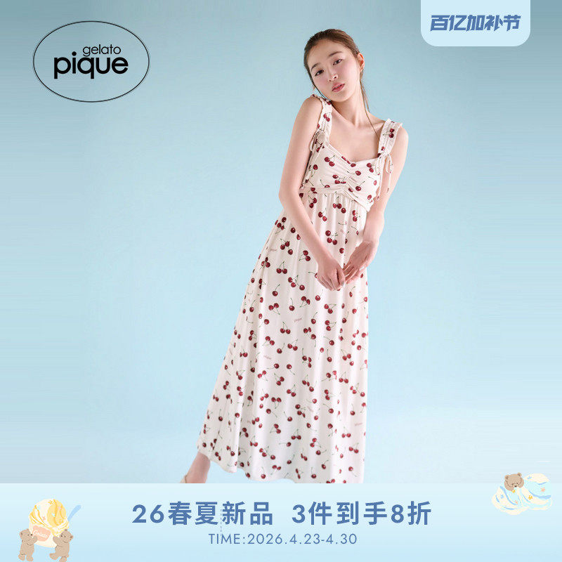 gelato pique26春夏新品女睡裙樱桃满印宽吊带连衣裙PWCO261247