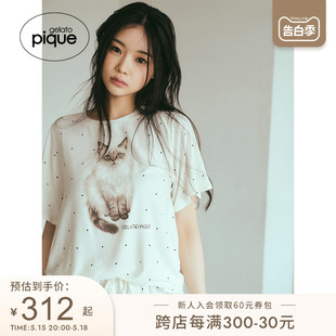 T恤PWCT242293 女睡衣猫咪波点宽松短袖 pique24春夏新品 gelato