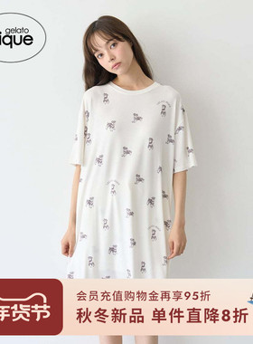 gelato pique25秋冬新品女睡裙雪纳瑞满印花连衣裙PWCO254363