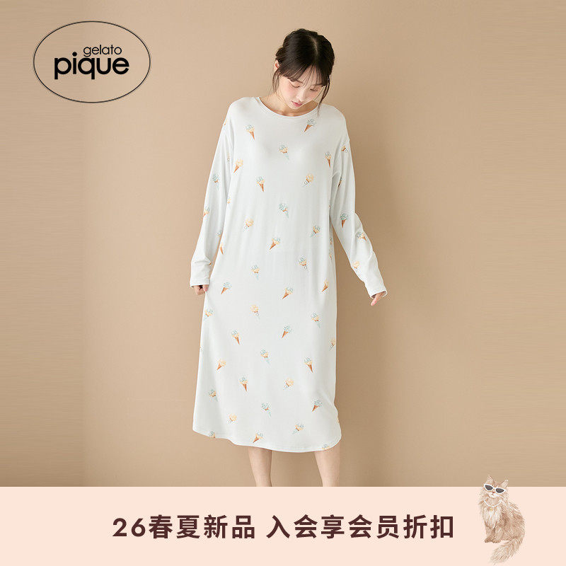 gelato pique26春夏新品女睡裙冰淇淋满印长袖连衣裙PWCO261267 - 实物图