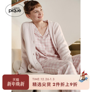居家PWFT245284 衬衫 gelato pique秋冬女睡衣简约格纹长袖