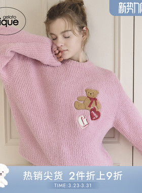gelato pique25秋冬新品女睡衣半边绒刺绣小熊套头衫PWNT255129