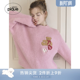 PWNT255129 女睡衣半边绒刺绣小熊套头衫 gelato pique25秋冬新品