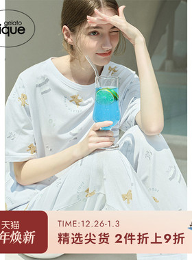 gelato pique25春夏新品女睡衣满印小熊圆领短袖T恤PWCT251288