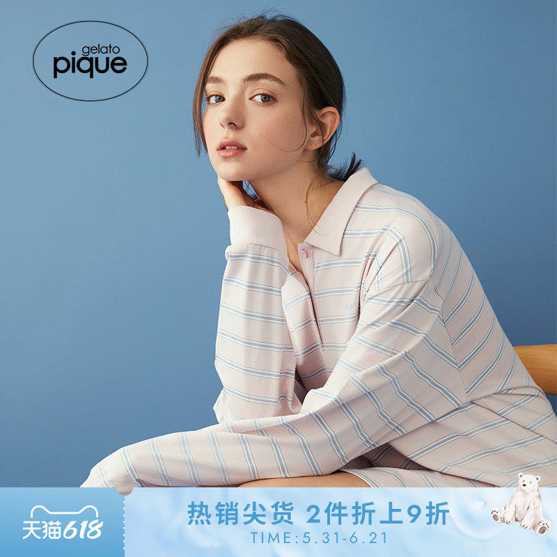 gelato pique25夏季新品女睡裙多色条纹polo领连衣裙PWCO252253
