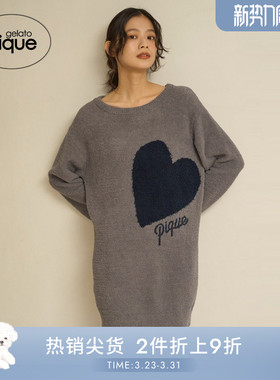 gelato pique25秋冬新品女睡裙半边绒大爱心长袖连衣裙PWNO255119