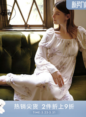 gelato pique25秋冬新品女睡裙穆夏百合花连衣裙带胸垫PWCO254335