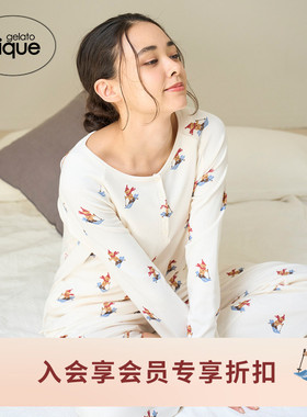 gelato pique25秋冬新品女睡衣滑雪小熊满印长袖T恤PWCT255250