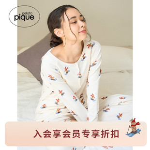 T恤PWCT255250 女睡衣滑雪小熊满印长袖 gelato pique25秋冬新品