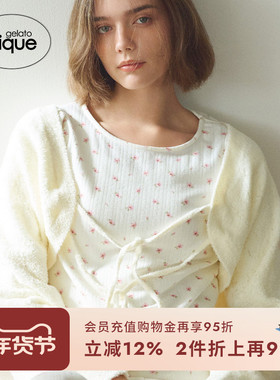 gelato pique25春夏新品女纯色樱花系带短款针织开衫PWNT251121