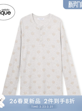 gelato pique26春夏新品男女同款睡衣条纹爱心长袖T恤PMCT261966