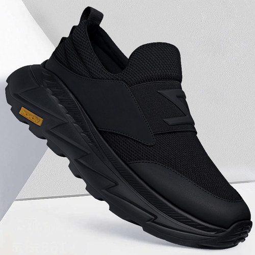 男鞋秋季2025新款百搭透气网面运动鞋男士软厚底一脚蹬休闲鞋子潮