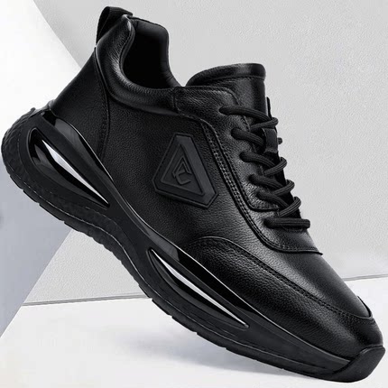 U7男鞋冬季2025新款真皮休闲运动男士潮流百搭轻便软底增高老爹鞋