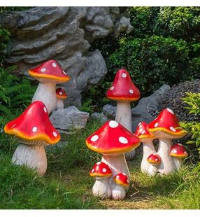 户外花园庭院小区公园仿真蘑菇轻奢装 饰园林雕塑简约玻璃钢摆件