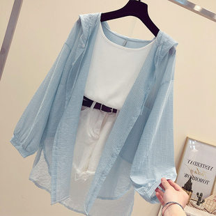 宽松开衫 条纹雪纺防晒衣女夏季 韩版 透气防紫外线中长款 潮 百搭薄款