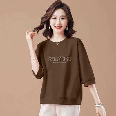 女装秋纯棉七分袖春夏t恤宽松