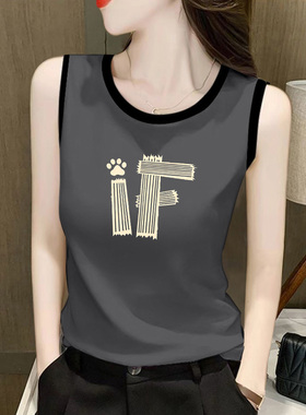 外贸出口高档纯棉无袖外穿吊带背心女夏拼接撞色小众百搭灰色上衣