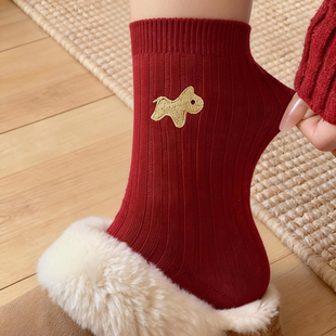 新年鸿运好运长袜 爆款 本命年红色袜子女款 冬纯棉中筒马年2026新款