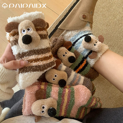 小狗珊瑚绒袜子冬季加厚保暖长袜