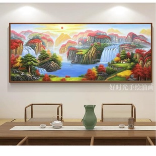 饰画定制 纯手绘高端油画山水风景聚宝盆客厅玄关背景装