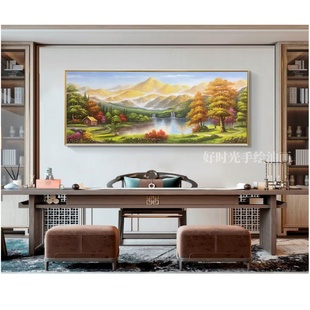 饰画定制 纯手绘高端油画山水风景聚宝盆客厅玄关背景装