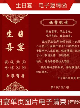 生日宴电子请柬横版生日派对单页版电子邀请函成人礼聚会请帖制作