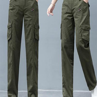 军绿色直筒工装裤女款2025秋冬新款高腰显瘦加绒加厚窄版阔腿裤子