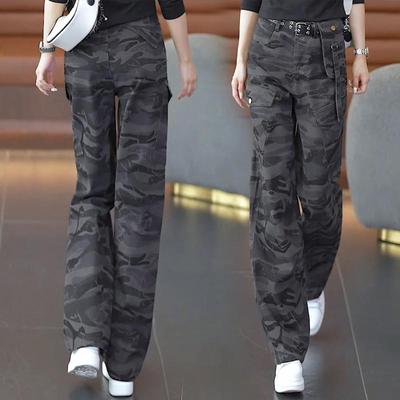 工装裤女款2025新款迷彩裤女款春秋季郑州女裤官方旗舰店直筒阔腿