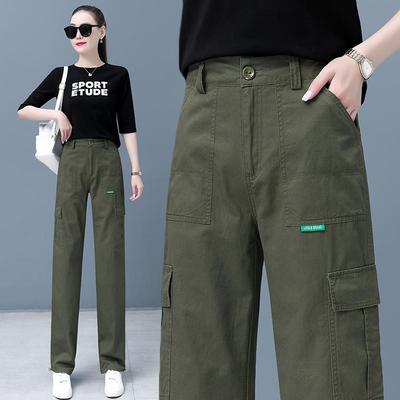 工装裤女春秋2025新款多宽松纯棉高腰口袋休闲裤户外运动直筒裤子