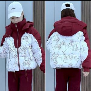 2805冬季拼接连帽加棉加厚棉服女保暖设计感洋气2023新款时尚上衣