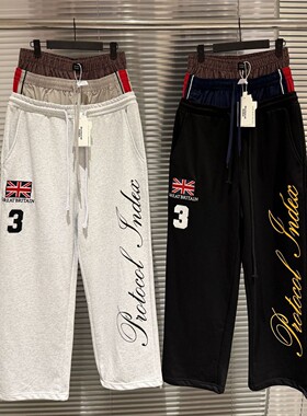 Protocol lndex假三腰国旗刺绣宽松休闲潮流阔腿运动裤男女卫裤