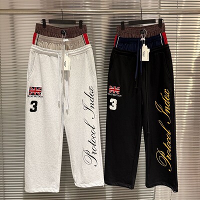 Protocol lndex假三腰国旗刺绣宽松休闲潮流阔腿运动裤男女卫裤