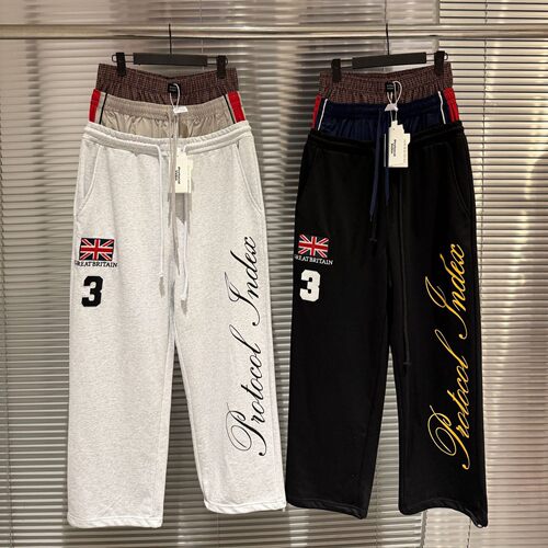 Protocol lndex假三腰国旗刺绣宽松休闲潮流阔腿运动裤男女卫裤