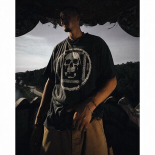 25FW美潮Saint Michael复古骷颅头印花做旧洗水休闲宽松圆领短袖