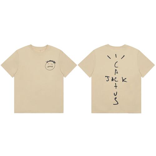Travis Scott Cactus Jack 卡通LOGO字母潮牌宽松杏色短袖T恤男女