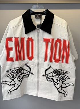 MIXED EMOTION 26ss丘比特字母400g重磅美式街潮拉链翻领短袖