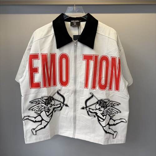 MIXED EMOTION 26ss丘比特字母400g重磅美式街潮拉链翻领短袖
