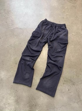 现货【凯瑞图同款】Hide in Hills 刀割裤脚水洗双袋工装微喇长裤