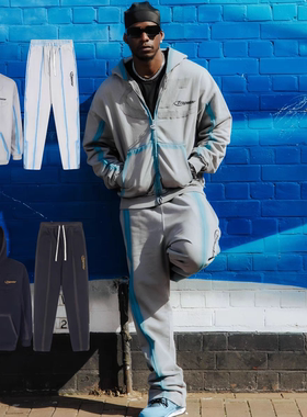 正确版TRAPSTAR贴布绣拉链开衫卫衣套装重工喷绘美式街头潮流帽衫