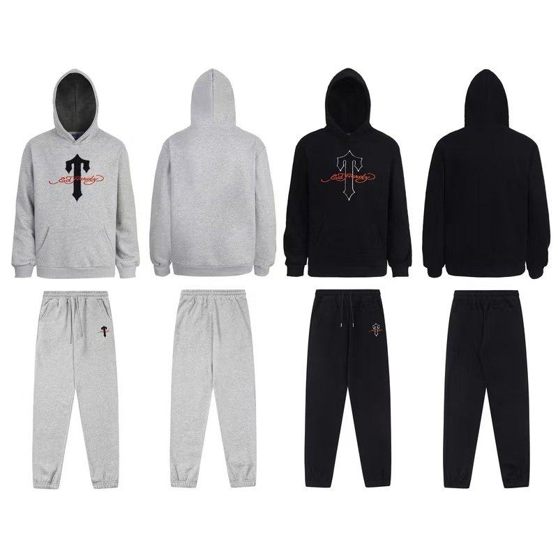 TRAPSTAR美式潮牌秋冬加绒毛巾刺绣运动休闲套装连帽卫衣束脚长裤