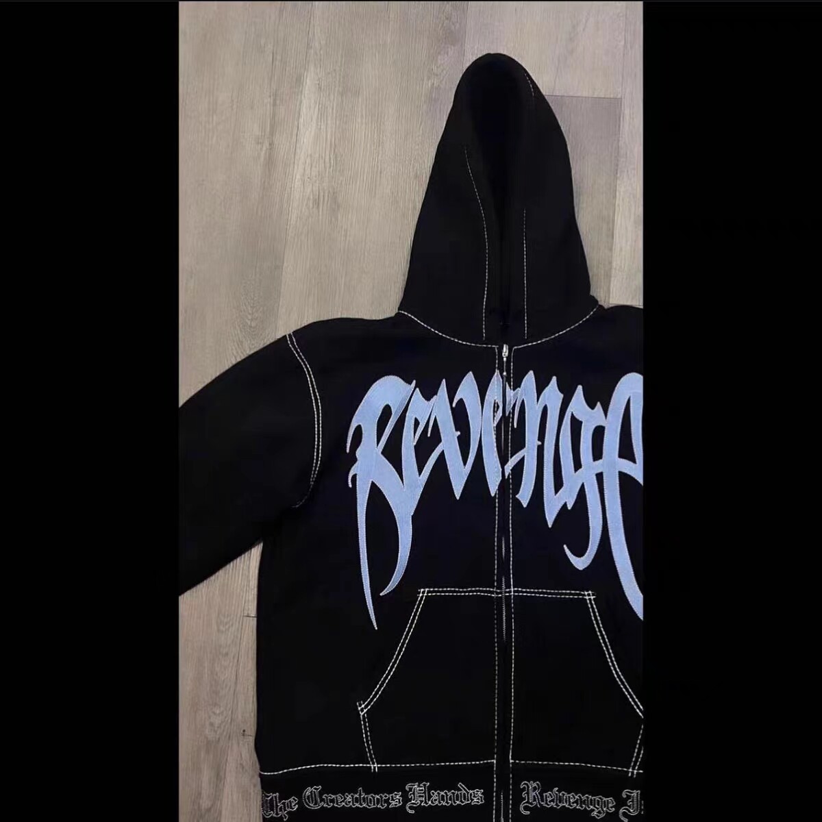 Revenge 22FW 万针绣拉链外套大刺绣logo开衫卫衣下摆刺绣工艺