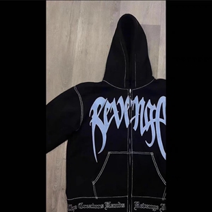 Revenge 22FW 万针绣拉链外套大刺绣logo开衫卫衣下摆刺绣工艺