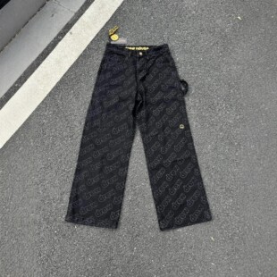 现货Drew house比伯同款笑脸高街满印弹幕drew字母牛仔裤