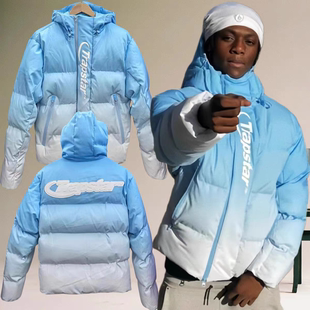 TRAPSTAR渐变蓝美式嘻哈连帽棉服正确厚板印花西海岸冬季保暖外套