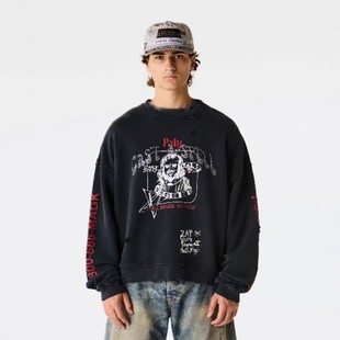 paly Hollywood 新款身穿PALY'施咒'人像水钻毛圈圆领卫衣