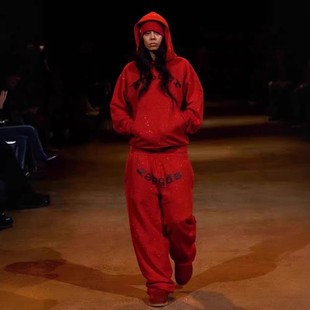 555555 套装 秋冬新款 卫裤 满钻重工蜘蛛网美潮街头帽衫 现货Sp5der