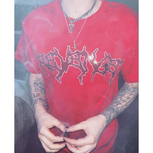 Revenge Red Lightning Rhinestone Tee 闪电水钻短袖烫钻T恤